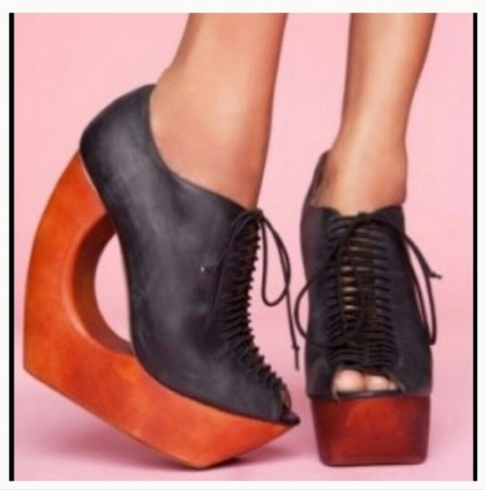 Jeffrey Campbell Leather Lace Up Platform Wedges - Picture 16 of 16